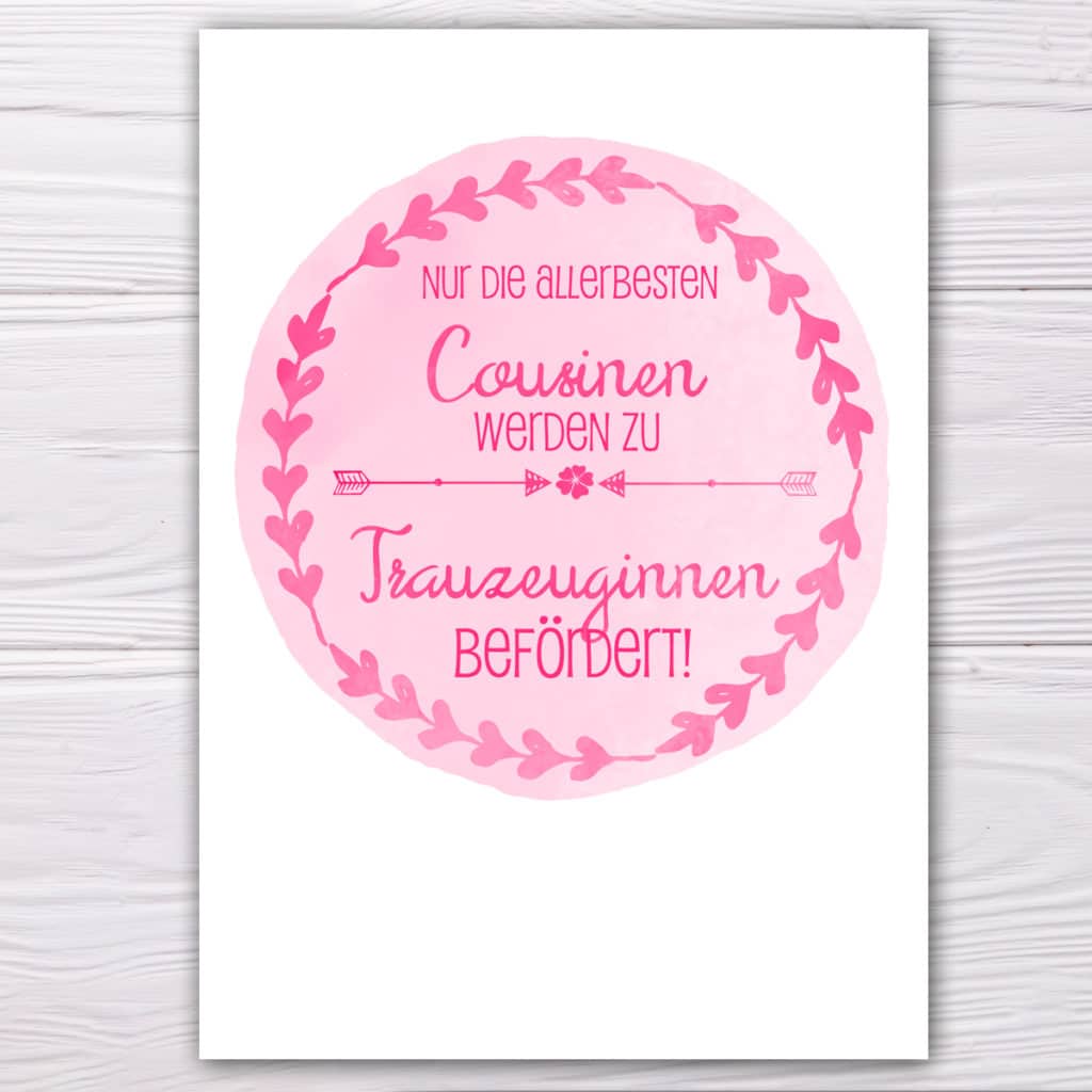 Postkarte Cousine Trauzeugin rosa Herzpost
