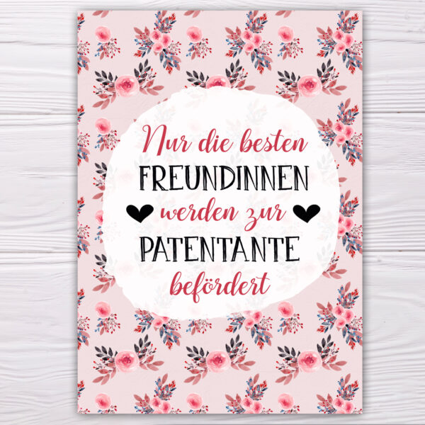 Postkarte Freundin Patentante rot/rosa