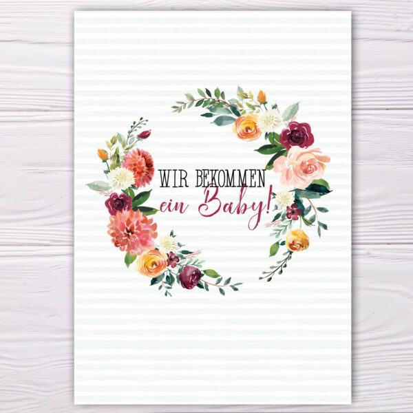 Postkarte Baby Blumenmuster