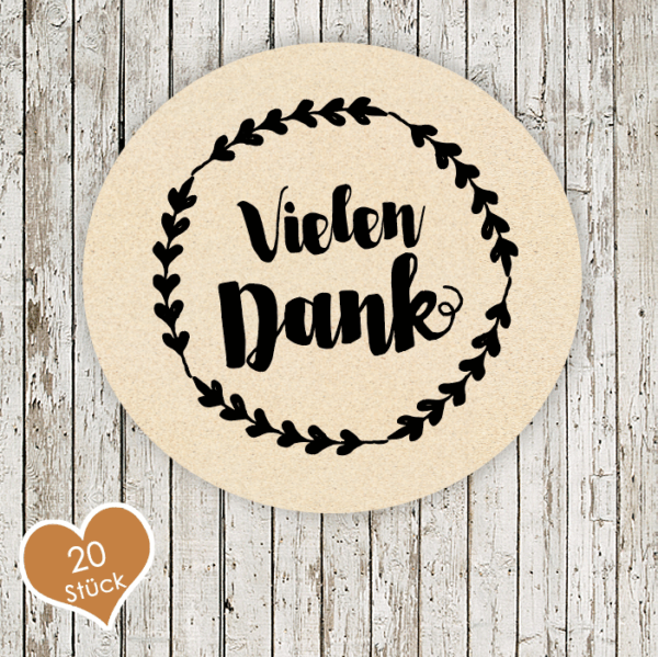 Aufkleber rund "Danke" in Sandoptik