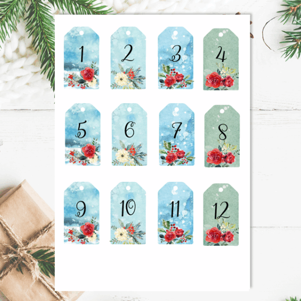 Adventskalenderzahlen Winterblumen