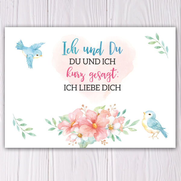 Postkarte für den Valentinstag Vögel blau
