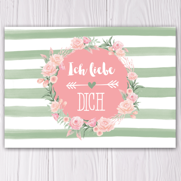 Postkarte für den Valentinstag Blumen grün