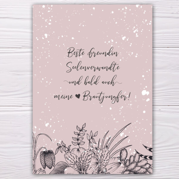 Postkarte für Brautjungfer oder Trauzeugin in dunkelrosa – Bild 2