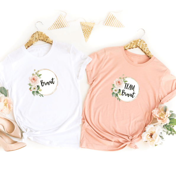 Team Braut T-Shirt für Junggesellenabschied mit floralem Design