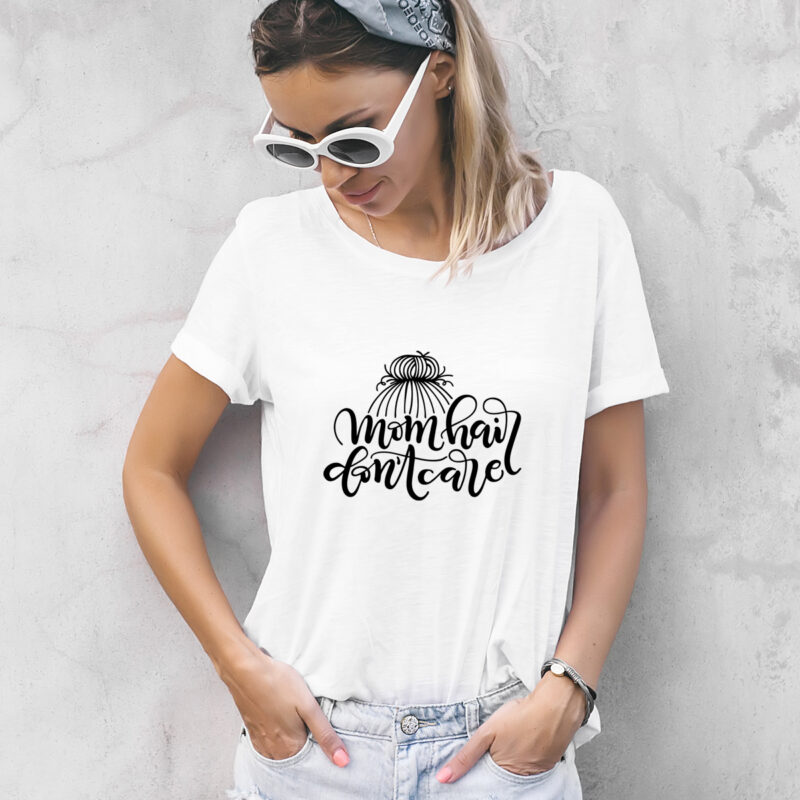 Damen T-Shirt "Mom hair - don't care" weiß aus 100% Baumwolle – Bild 2