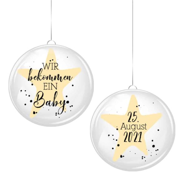 Weihnachtskugel "Wir bekommen ein Baby" mit Entbindungstermin pastellgelb – Bild 3
