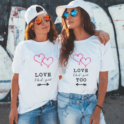 Paar T-Shirts "Love that girl & Love that girl too"