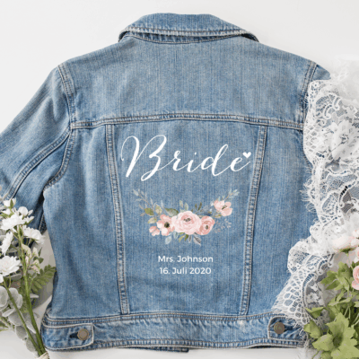 personalisierte Jeansjacke "Bride" mit Blumenkranz