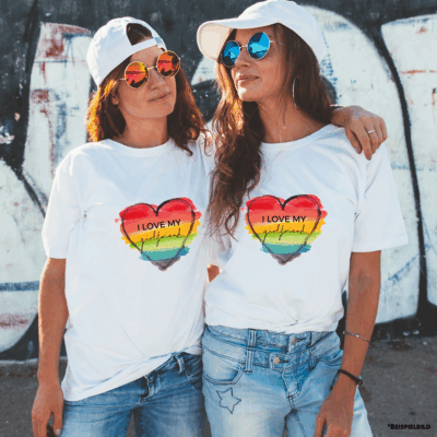 Paar T-Shirts "I love my girlfriend" für gleichgeschlechtliche Paare
