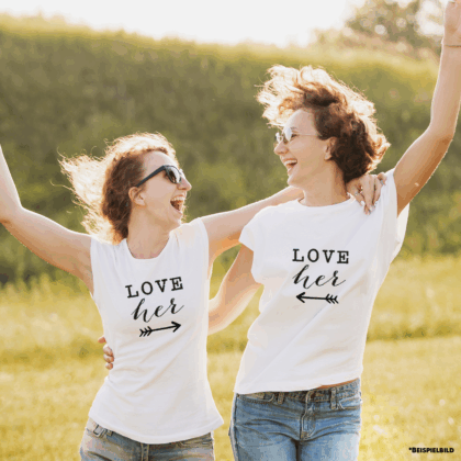 Paar T-Shirts "Love her & Love her"