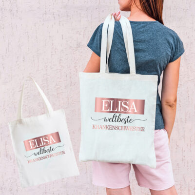 Personalisierte Tasche "weltbeste Krankenschwester" weiß aus 100% Baumwolle
