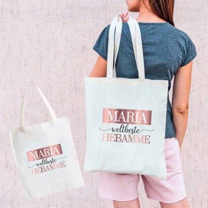 Personalisierte Tasche "weltbeste Hebamme" weiß aus 100% Baumwolle