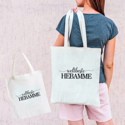 "weltbeste Hebamme" Tasche weiß aus 100% Baumwolle