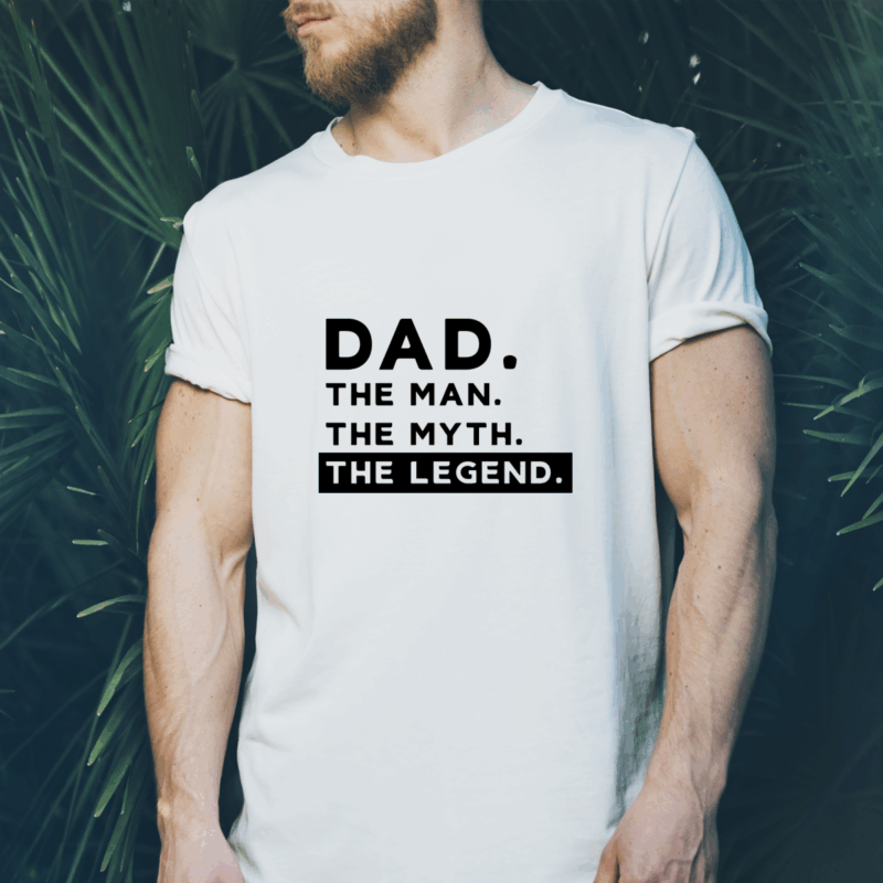 Herren T-Shirt "DAD. The man. The myth. The legend." weiß aus 100% Baumwolle