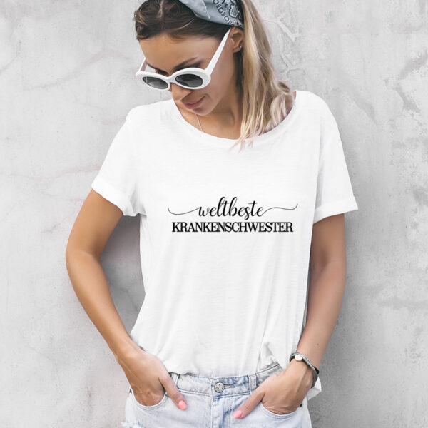 Damen T-Shirt "Weltbeste Krankenschwester" weiß aus 100% Baumwolle – Bild 3