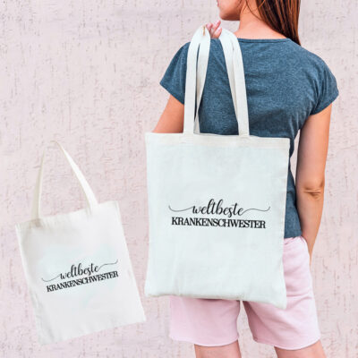 Tasche"weltbeste Krankenschwester" weiß aus 100% Baumwolle