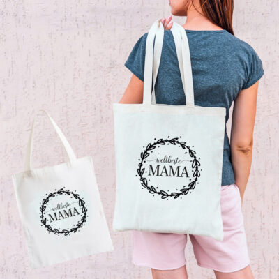 "Weltbeste Mama" Tasche weiß aus 100% Baumwolle