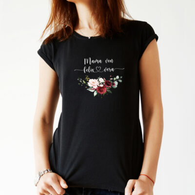 personalisiertes Damen T-Shirt "Mama von" mit Blumen aus 100% Baumwolle