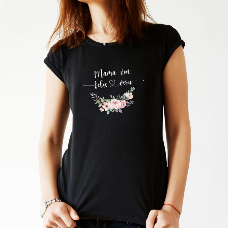 personalisiertes Damen T-Shirt "Mama von" mit Blumen aus 100% Baumwolle – Bild 2