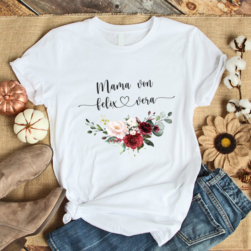 personalisiertes Damen T-Shirt "Mama von" mit Blumen aus 100% Baumwolle – Bild 2
