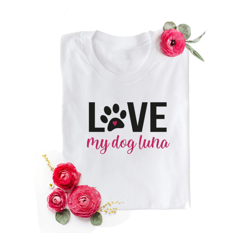personalisiertes T-Shirt aus 100% Baumwolle für Haustierbesitzer mit Hundenamen – Bild 5