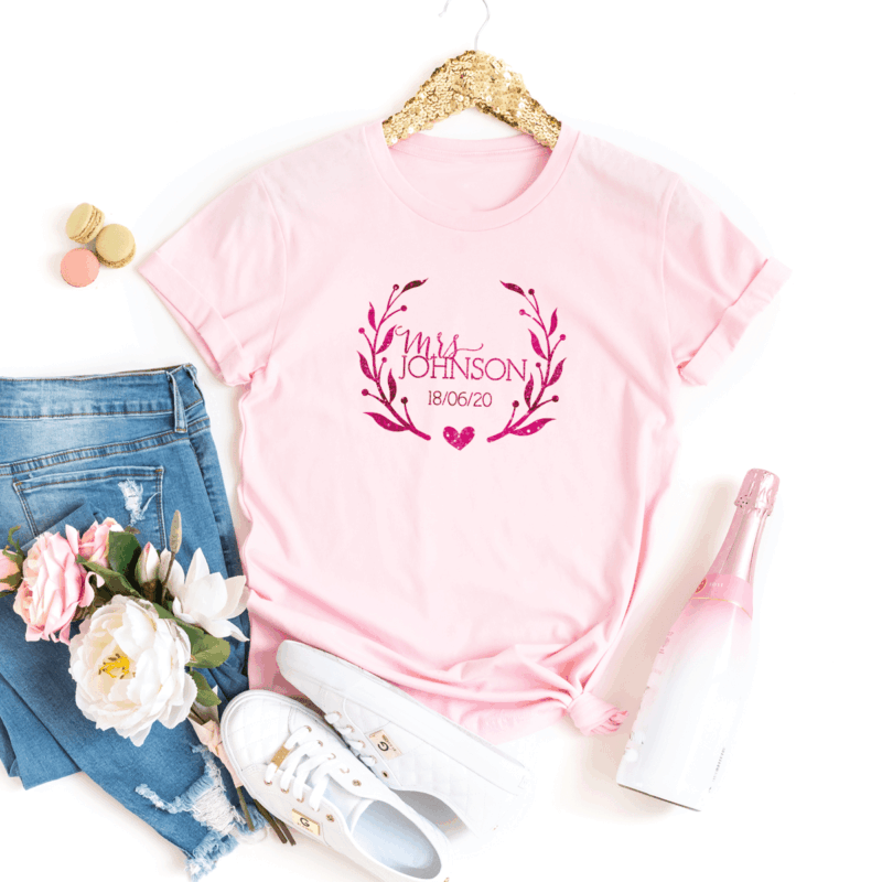 JGA Shirts "Mrs" Kranz mit Name und Datum  – Bild 2