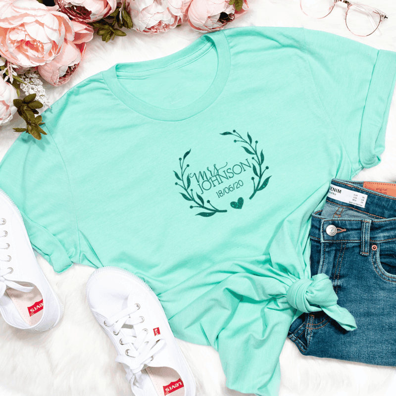 JGA Shirts "Mrs" Kranz mit Name und Datum  – Bild 8