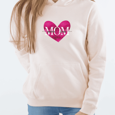 personalisierter Damen Hoodie "Mom" HERZ aus 100% Baumwolle