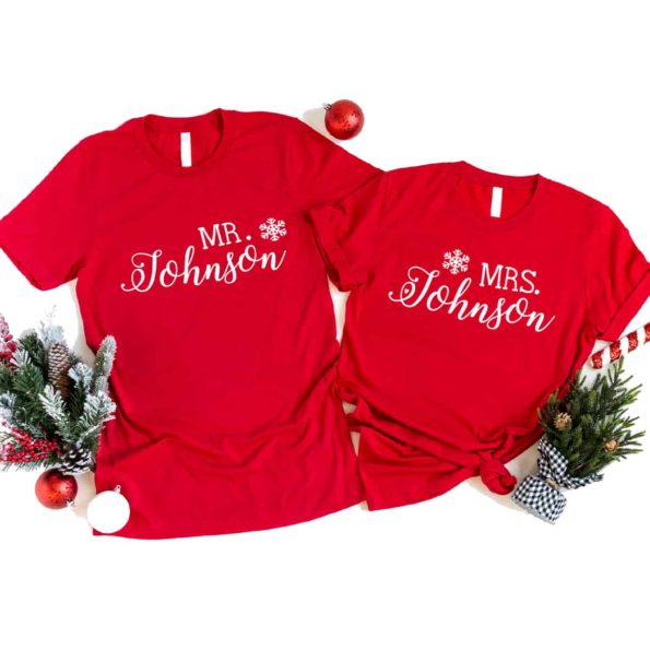 Paar T-Shirts Mr&Mrs für Weihnachten