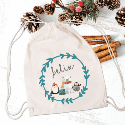 personalisiertes Nikolosackerl/Weihnachtssackerl Eisbär mit Namen