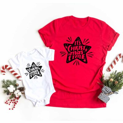 Familien T-Shirts "It's Christmas Time" aus 100% Baumwolle für Weihnachten