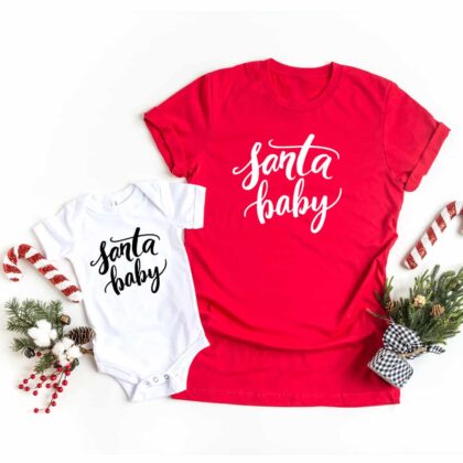 Familien T-Shirts "Santa baby" aus 100% Baumwolle für Weihnachten