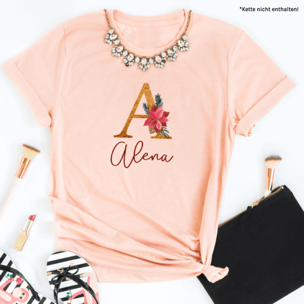 personalisiertes T-Shirt mit Name und Initiale rot/gold – Bild 3