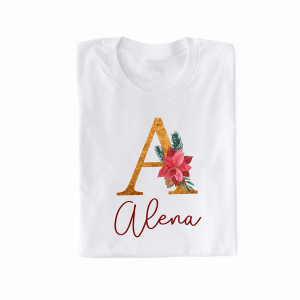 personalisiertes T-Shirt mit Name und Initiale rot/gold