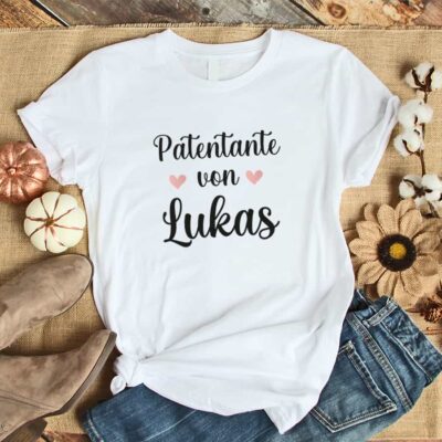 Personalisiertes Damen T-Shirt "Patentante von" mit Namen aus 100% Baumwolle