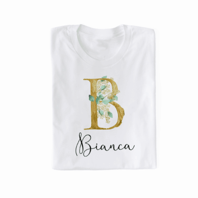 personalisiertes T-Shirt mit Name und Initiale Eucalyptus