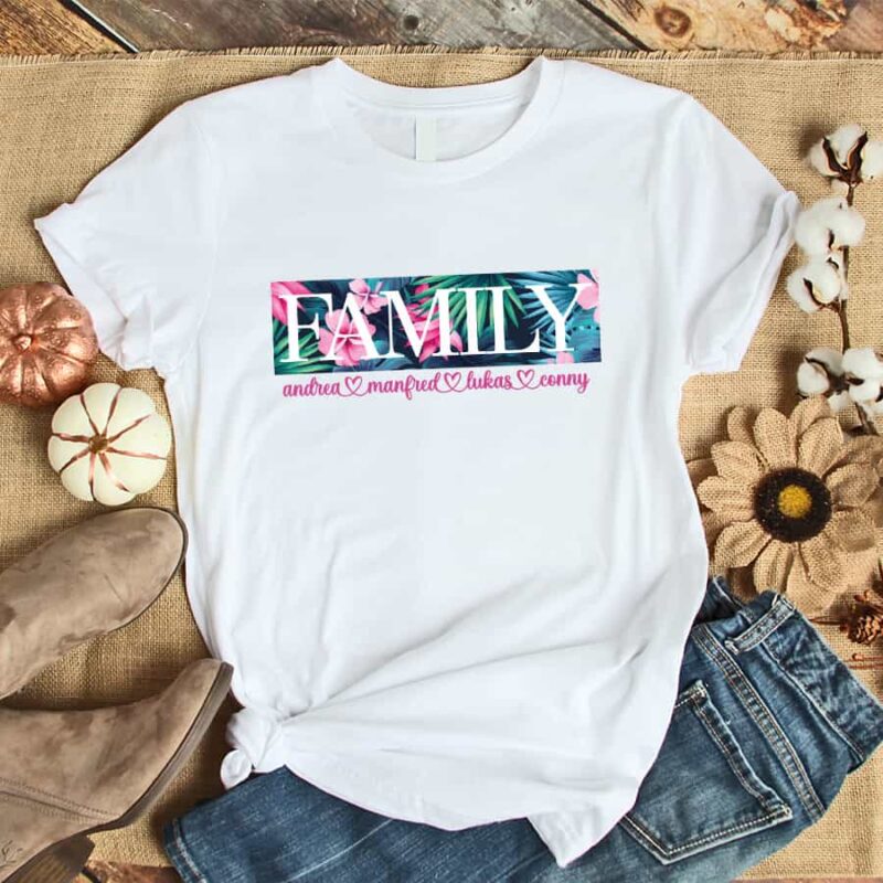 personalisiertes Damen T-Shirt "Familiy" mit Kindernamen aus 100% Baumwolle – Bild 2