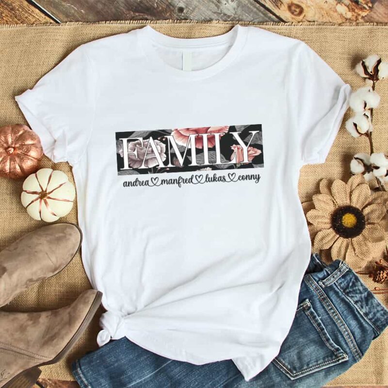 personalisiertes Damen T-Shirt "Familiy" mit Kindernamen aus 100% Baumwolle – Bild 2