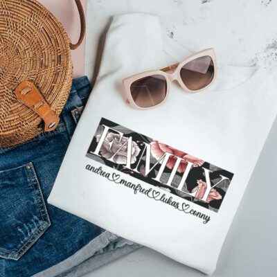 personalisiertes Damen T-Shirt "Familiy" mit Kindernamen aus 100% Baumwolle