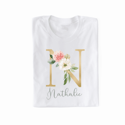 personalisiertes T-Shirt mit Name und Initiale gold/modern