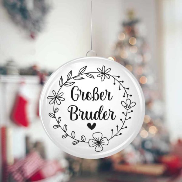 personalisierte Weihnachtskugel "Großer Bruder" Blumen-Weihnachtskranz
