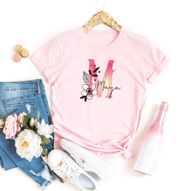 personalisiertes T-Shirt mit Name und Initiale pink/alt – Bild 3