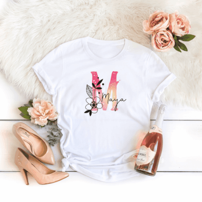 personalisiertes T-Shirt mit Name und Initiale pink/alt