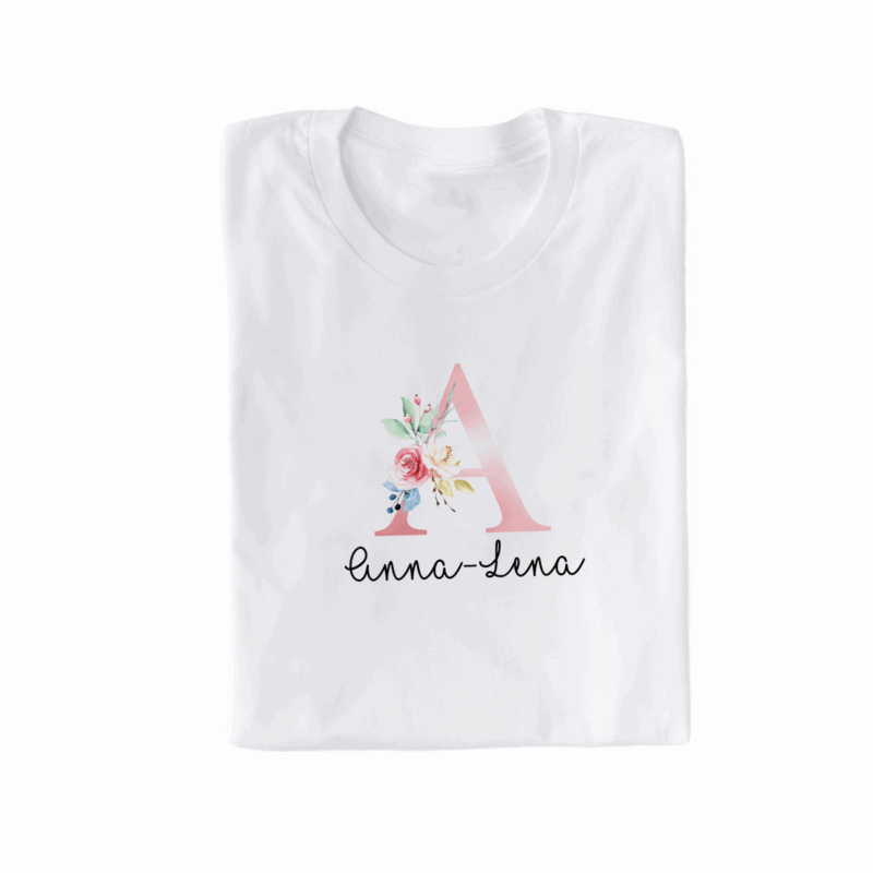 personalisiertes T-Shirt mit Name und Initiale pastell – Bild 2