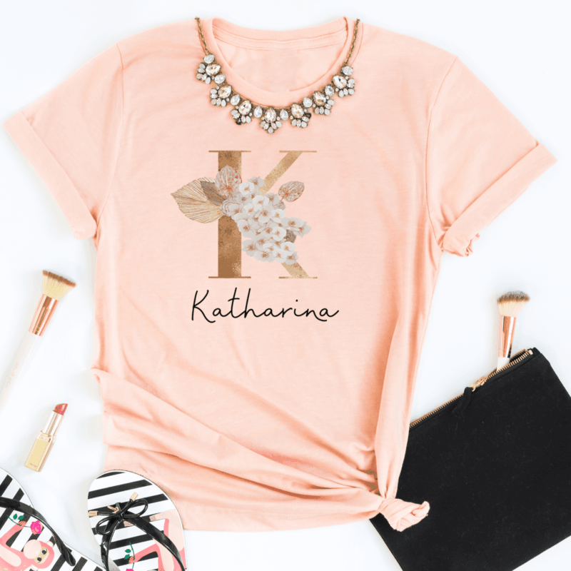 personalisiertes T-Shirt mit Name und Initiale rose – Bild 3