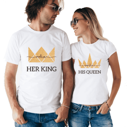 Paar T-Shirts King & Queen personalisiert  mit Namen