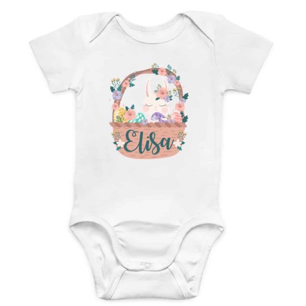 Personalisierter Babybody aus 100% Baumwolle mit Name und Osterkörbchen – Bild 2