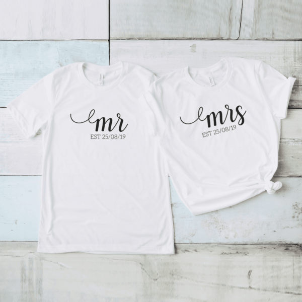 Paar T-Shirts "Mr & Mrs" + Datum personalisiert – Bild 6