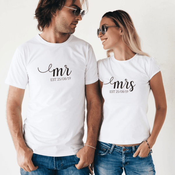 Paar T-Shirts "Mr & Mrs" + Datum personalisiert – Bild 4